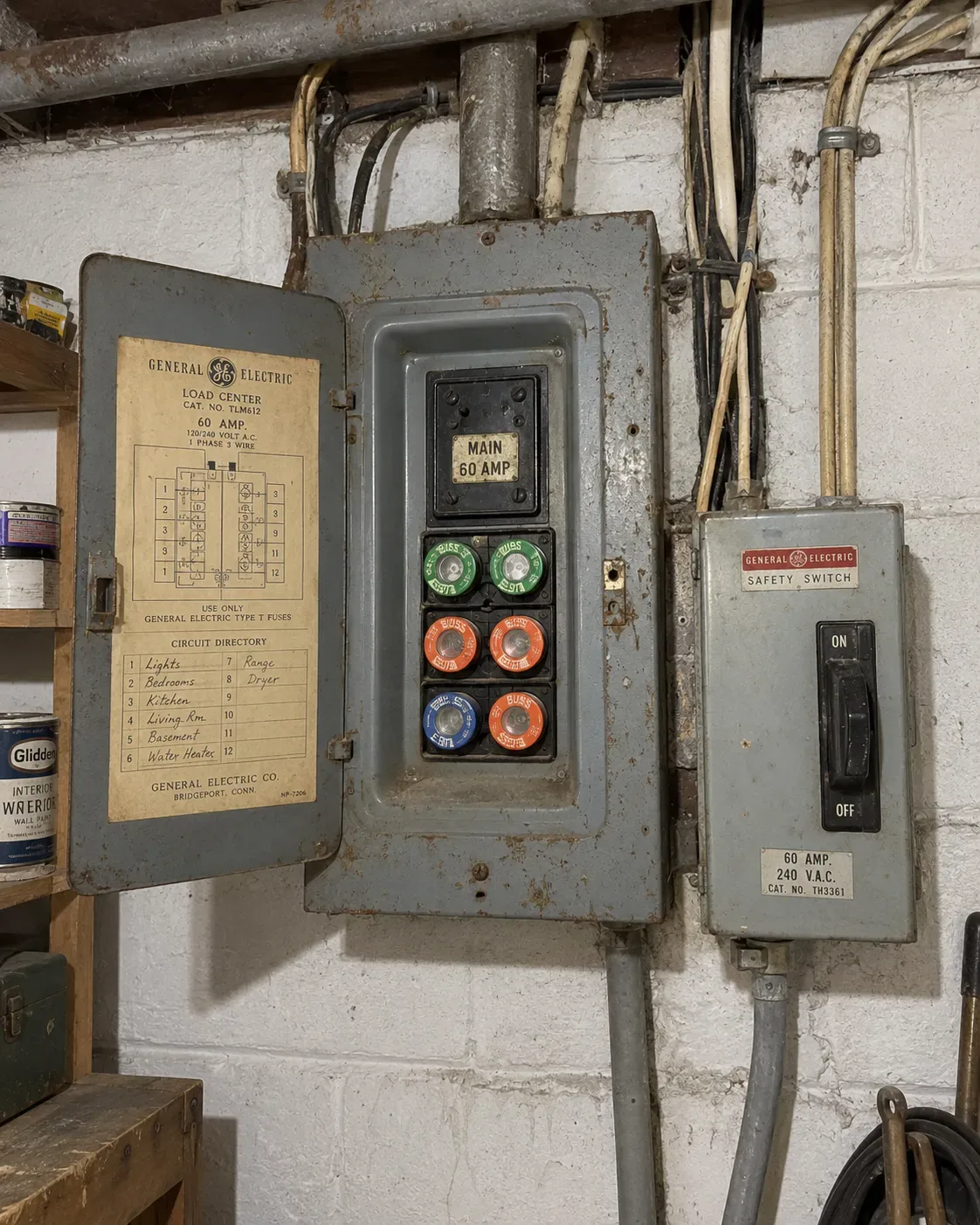 Older residential electrical service and fuse equipment