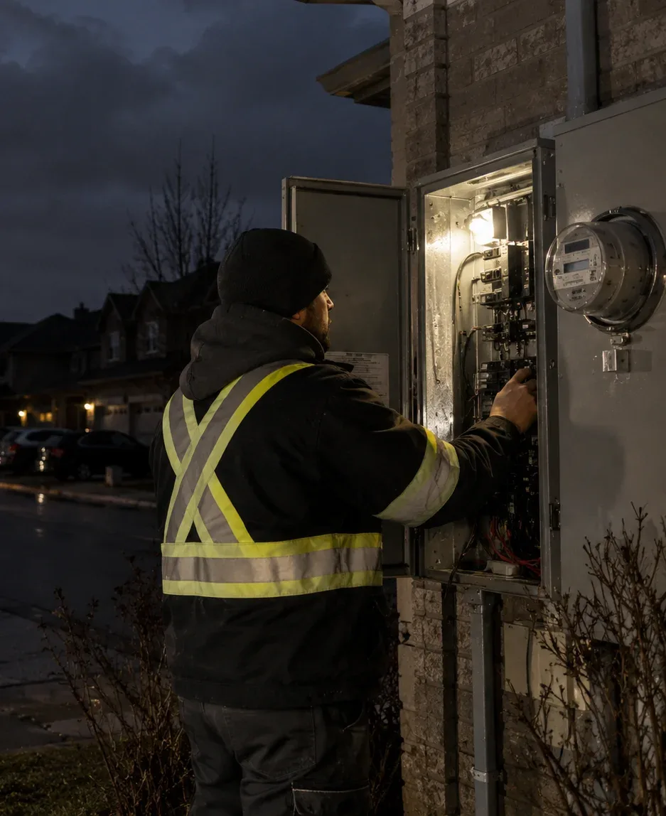 Electrician responding to an emergency electrical service call in Ancaster